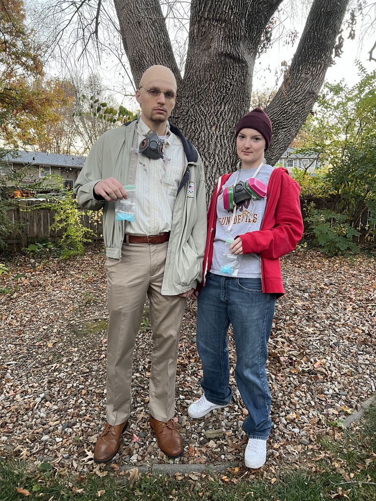 Emily and her boyfriend, Andy, dressed as Walter and Jesse from Breaking Bad