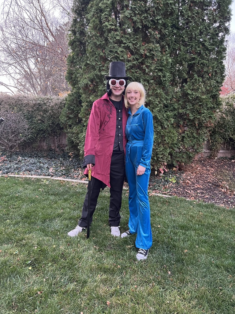 Libby and her boyfriend dressed as Willy Wonka and Violet