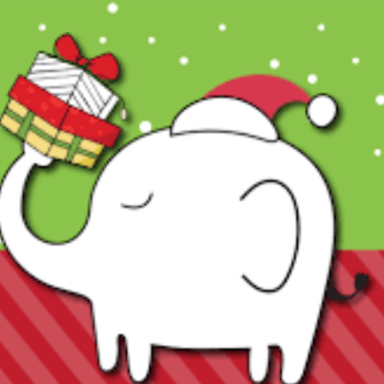 drawing of a white elephant holding a present